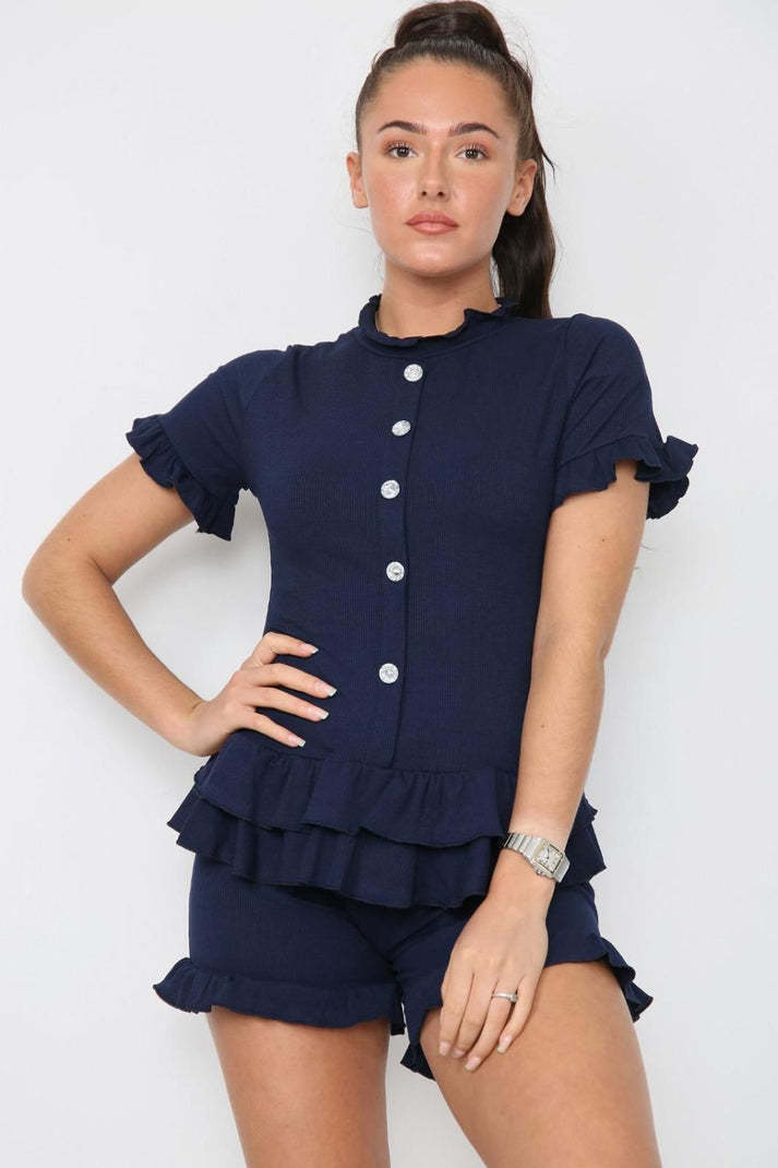 Diamond Frilled Edge Short Co-Ord Set - Outfit Emporium